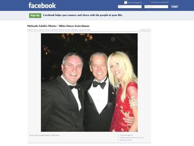 This screen grab from Michaele Salahi's Facebook page shows her and her husband Tareq with Vice President Joe Biden (center).