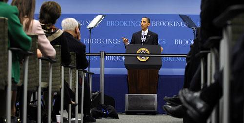 President Barack Obama speaks on the economy at the Brookings Institution in Washington, Tuesday, Dec. 8, 2009. (AP)