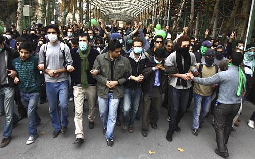Pro-reform Iranian students march during a protest at the Tehran University campus in Tehran, Iran, in a Dec. 7, 2009 file photo taken by an individual not employed by the Associated Press and obtained by the AP outside Iran. (AP)