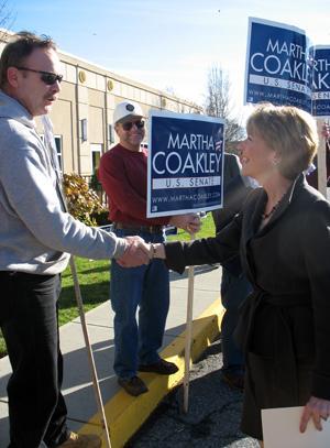 Martha Coakley greets supporters (AP)