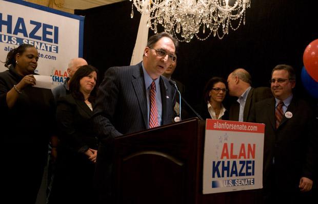 Alan Khazei gives his concession speech at the . (Jess Bidgood for WBUR) 