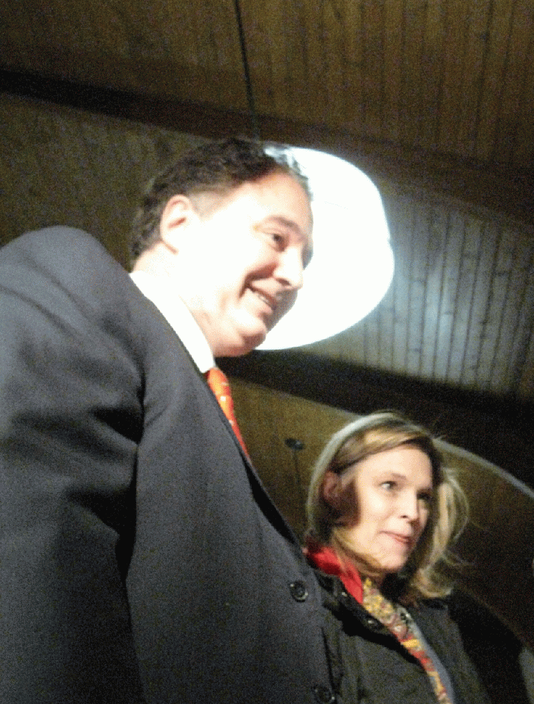 Stephen Pagliuca, with his wife Judy, votes at Precinct (Meghna Chakrabarti/WBUR)