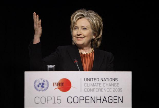U.S. Secretary of State Hillary Clinton speaks to press at the climate summit in Copenhagen, Denmark. (AP)
