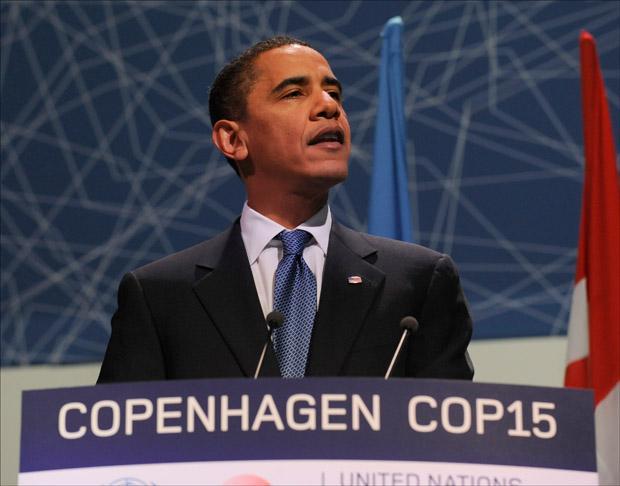 President Obama speaks at the morning plenary session of the United Nations Climate Change Conference in Copenhagen. (Susan Walsh/AP)