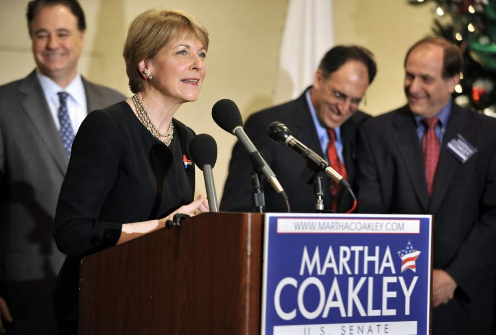 Attorney General Martha Coakley is flanked by her former rivals as she speaks at a unity event the morning after she won the Democratic primary for the special election for Massachusetts&#039; open U.S. Senate seat. (AP)