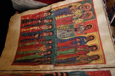 An illuminated manuscript from Ethiopia, depicting the saints