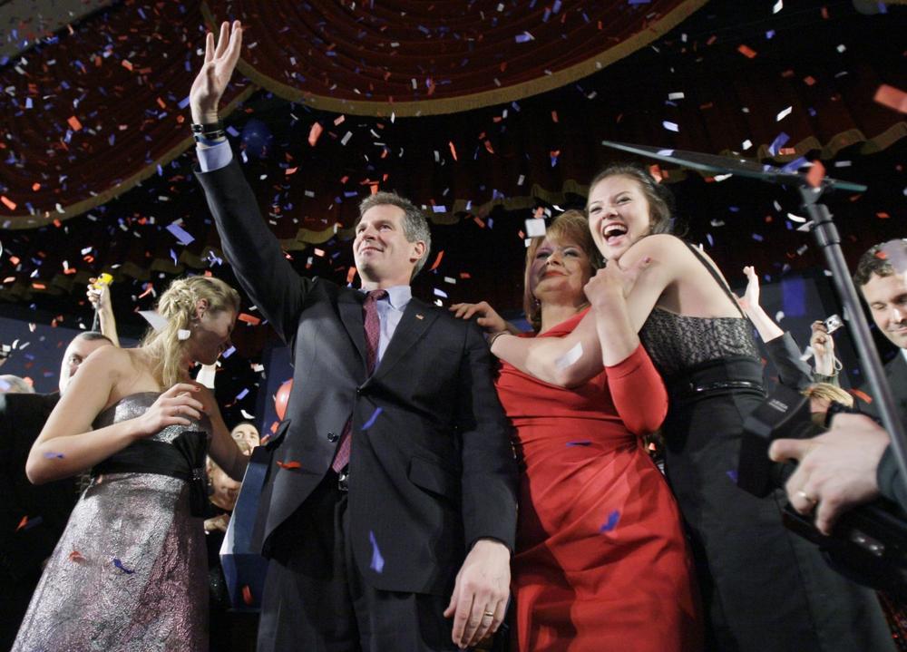State Sen. Scott Brown celebrates with his family in Boston on Tuesday fter winning a special election held to fill the U.S. Senate seat left vacant by the death of Sen. Edward M. Kennedy. (AP)