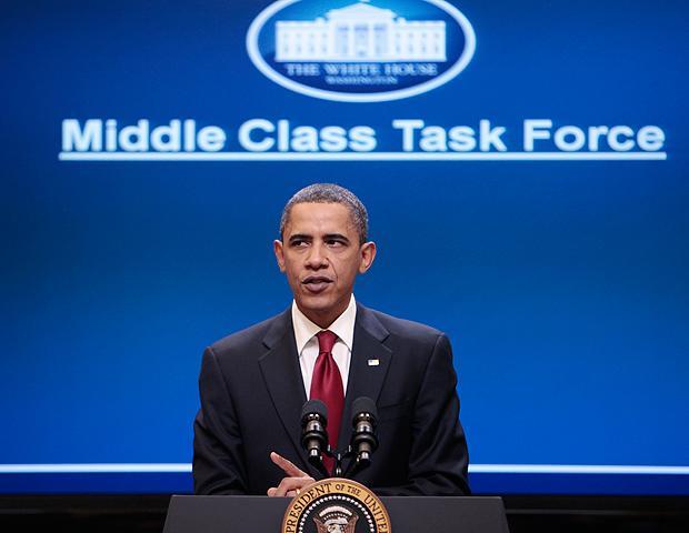President Obama announces economic initiatives for struggling middle class families Monday in the Eisenhower Executive Office Building across from the White House in Washington. (AP)