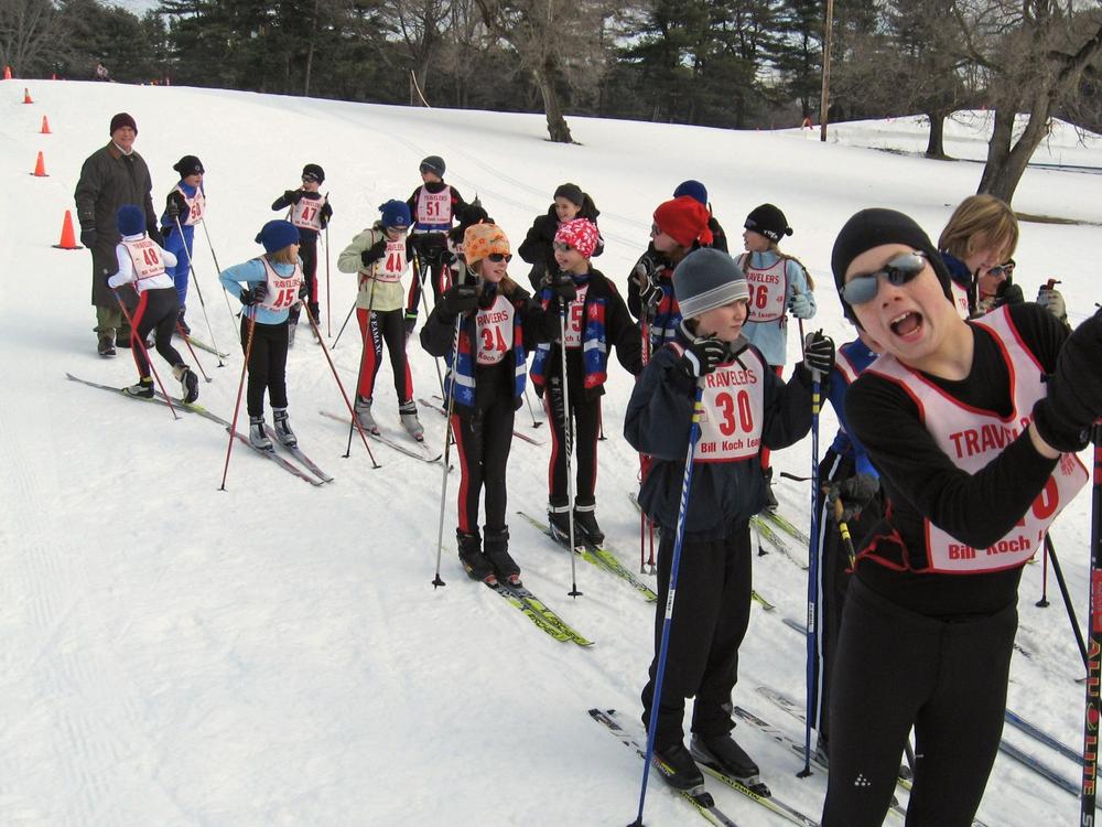 Sixteen cross-country skiers and one ham. (Bill Littlefield/WBUR)