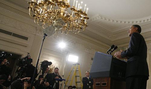 President Barack Obama speaks in the State Dining Room of the White House in Washington, Thursday, Jan. 7, 2010, about an alleged terrorist attempt to destroy a Detroit-bound U.S. airliner. (AP)