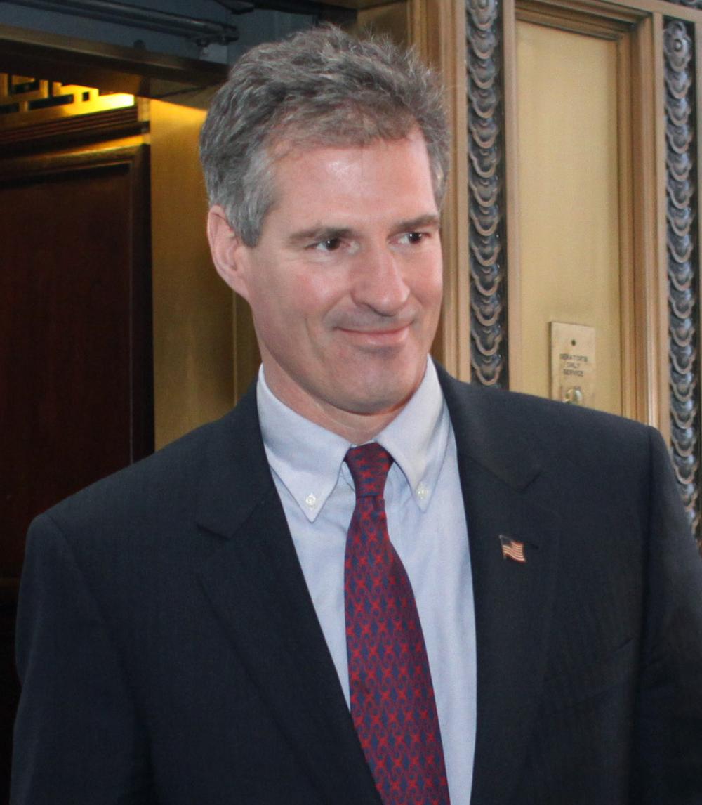 Sen-elect Scott Brown, R-Mass., talks to a reporter in the Russell Senate Office Building on Capitol Hill in Washington, Thursday, Jan. 21, 2010. (AP)