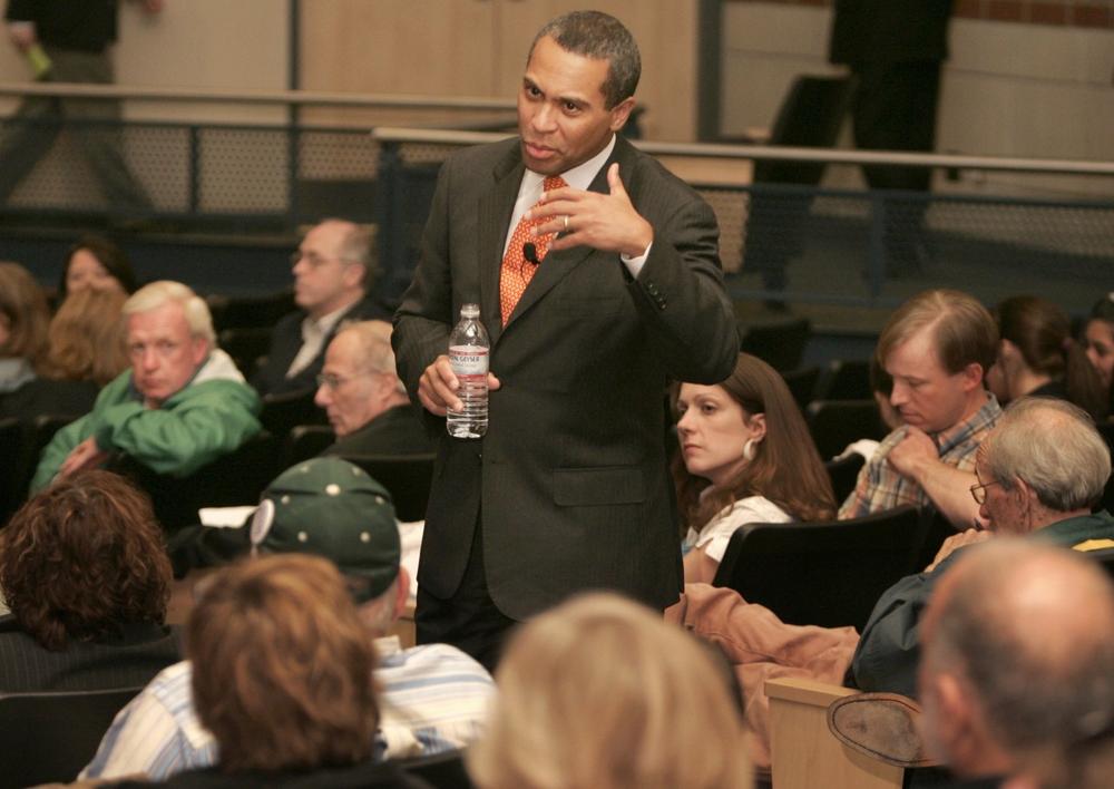 In 2006, the town of Hudson gave Democrat Deval Patrick 56 percent of the vote. On Tueday, Republican Scott Brown won 57 percent of the vote there. Above, Gov. Patrick holds a town hall style meeting in Hudson in 2007. (AP)   