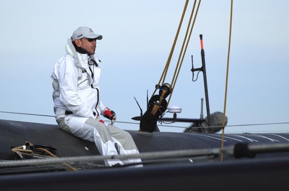 BMW Oracle Racing owner Larry Ellison is seen during a sail on his BOR 90 boat near Valencia, Spain, Feb. 7. (AP)