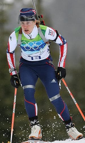 U.S. biathlete Haley Johnson competes in the women&#39;s 7.5-kilometer sprint at the Vancouver Olympics.  (Courtesy Jerry Kokesh, USA Biathlon)