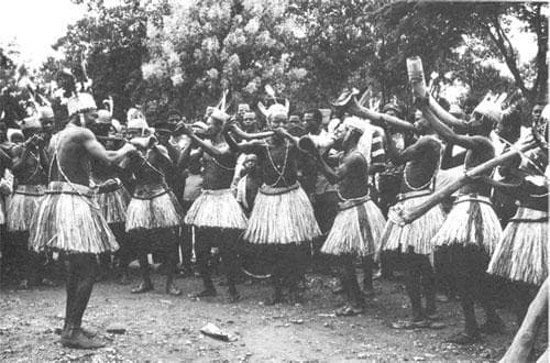 Wooden trumpets of the Banda-Linda people, 1970s. (Photo: Simha Arom)