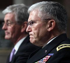 Army Chief of Staff Gen. George Casey, right, and Army Secretary John McHugh, testify on Capitol Hill in Washington, Tuesday, Feb. 23, 2010, before the Senate Armed Services Committee. (AP)