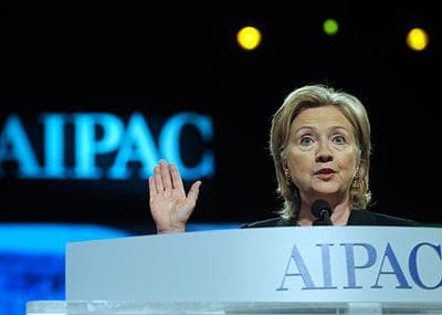 Secretary of State Hillary Rodham Clinton addresses the American Israel Public Affairs Committee policy conference in Washington on Monday. (AP)