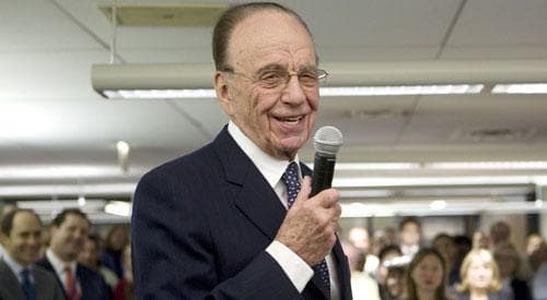 Rupert Murdoch addresses the Wall Street Journal newsroom on Thursday, Dec. 13, 2007, the day his $5 billion-plus bid for Dow Jones &amp; Co., which owned the Journal, cleared its final hurdle. (AP)