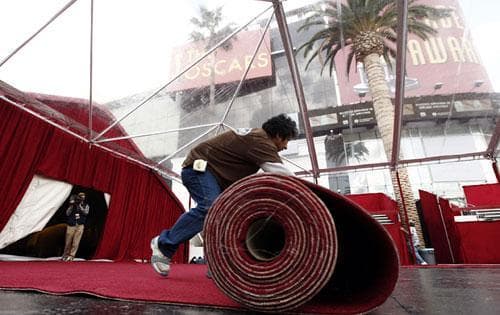 The red carpet for the 82nd Academy Awards is unrolled outside the Kodak Theatre in Los Angeles on Wednesday, March 3, 2010. The Academy Awards will be held Sunday. (AP)