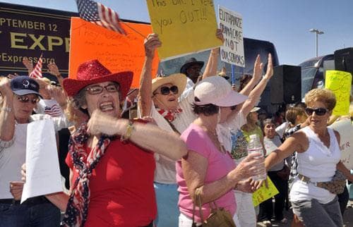 Some of the several hundred &quot;Tea Party Express&quot; protesters who demonstrated in Las Vegas on Monday, Aug. 31, 2009. (AP)