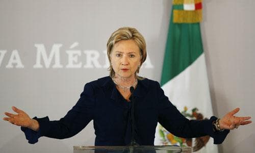 Secretary of State Hillary Rodham Clinton speaks during a press conference in Mexico City on Tuesday, March 23, 2010. Clinton said that the drug cartels responsible for increasing violence in the border region are fighting not just Mexican military and law enforcement but also the United States. (AP