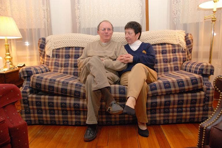 John and Barbara Horan at home on March 23 (Andrew Phelps/WBUR)