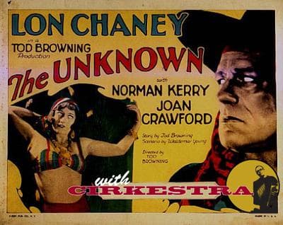 The 1927 silent film &quot;The Unknown&quot; features Lon Chaney as Alanzo, an apparently armless circus knife-thrower. Joan Crawford plays his beautiful assistant, Nanon, a woman who can&#39;t stand the touch of any man.