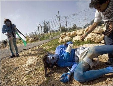 Protesters in the West Bank village of Bilin last month (AP)