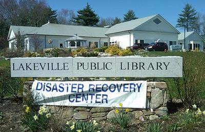 Lakeville Public Library, seen here Wednesday, has been designated as a disaster recovery center. (Steve Brown/WBUR)