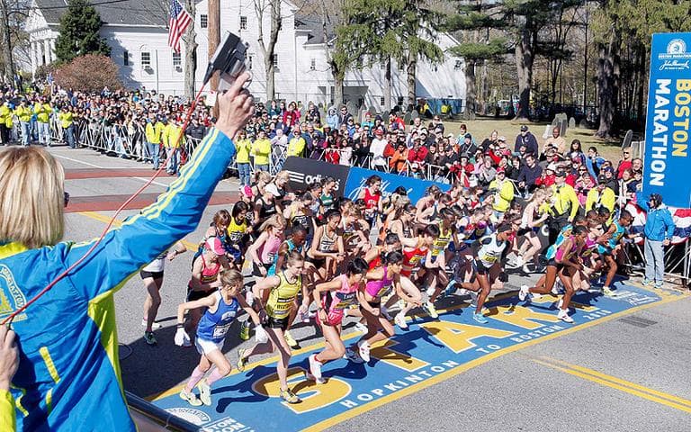 The elite women start the 114th Boston Marathon in Hopkinton, Mass. (AP)