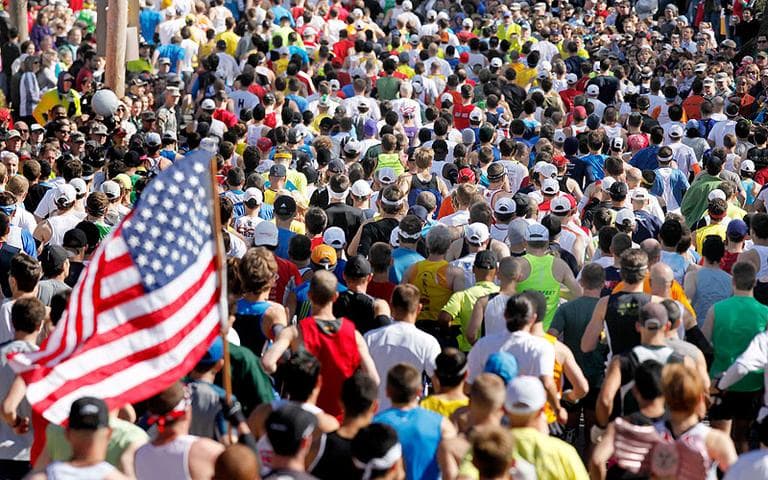 Runners start the 114th Boston Marathon in Hopkinton on Monday. (AP)