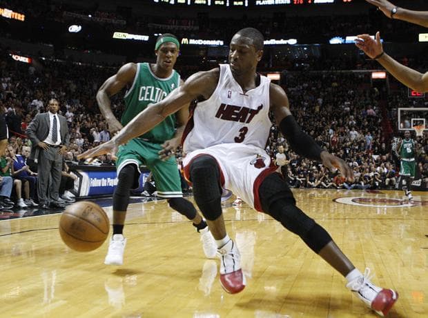 Rajon Rondo applies pressure in the second half of Game 4 during the first round of the series in Miami on  Sunday. (AP)