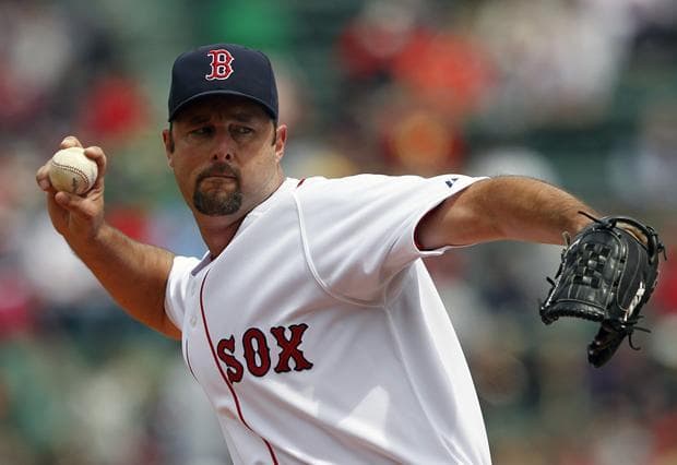 Boston's Tim Wakefield pitches against Baltimore in the first inning of the game on Sunday in Boston. (AP)