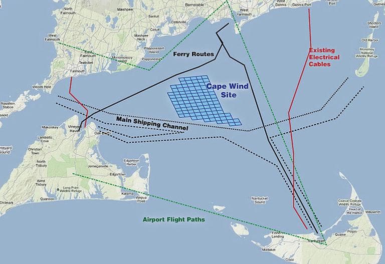 Proposed location of Cape Wind (Jesse Costa/WBUR) (Click to enlarge)