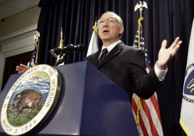 In this 2010 file photo, then-U.S. Interior Secretary Ken Salazar fields questions from reporters after announcing that the Obama administration had approved the Cape Wind wind farm project. (AP)