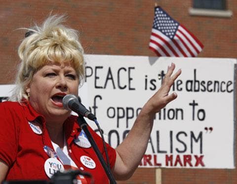 Victoria Jackson speaks during a tea party rally in Buffalo, N.Y., Monday, April 12, 2010. (AP)