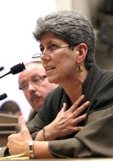 Leslie Margolin, president of Anthem Blue Cross, at the Capitol in Sacramento, Calif., Feb. 23, 2010. She appeared to explain an attempt to boost premiums by up to 39 percent. (AP)