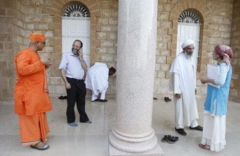Religious leaders at the Elijah Interfaith Convention in Haifa, Israel, 2009. Attending were about 50 leaders representing Christianity, Islam, Judaism, Buddhism, and Sikhism. (AP)