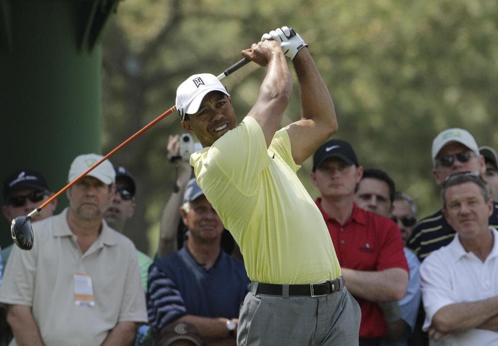Tiger Woods during a practice round at the Masters golf tournament in Augusta, Ga., Tuesday, April 6, 2010. (AP Photo)
