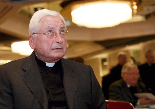 Augsburg Bishop Walter Mixa waits for the beginning of the Spring Assembly in Germany in this 2009 file photo. Pope Benedict XVI has formally accepted his resignation. (Focke Strangmann/AP)