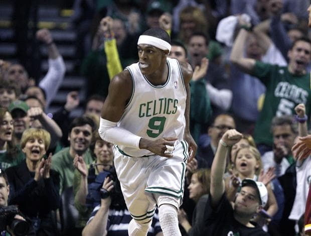 Fans cheers as Boston guard Rajon Rondo runs back upcourt after scoring against Cleveland during Game 4 in the second-round playoff series in Boston on Sunday. Boston won 97-87. (AP)