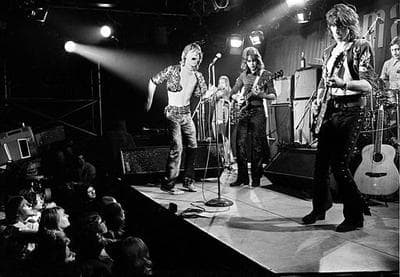 The Rolling Stones playing during their farewell performance at London&#039;s Marquee Club, Wardour Street, England, March 26, 1971. The band members are, from left, Mick Jagger, vocals; Mick Taylor, guitar; Keith Richards, guitar; and Charlie Watts, drums.  (AP)