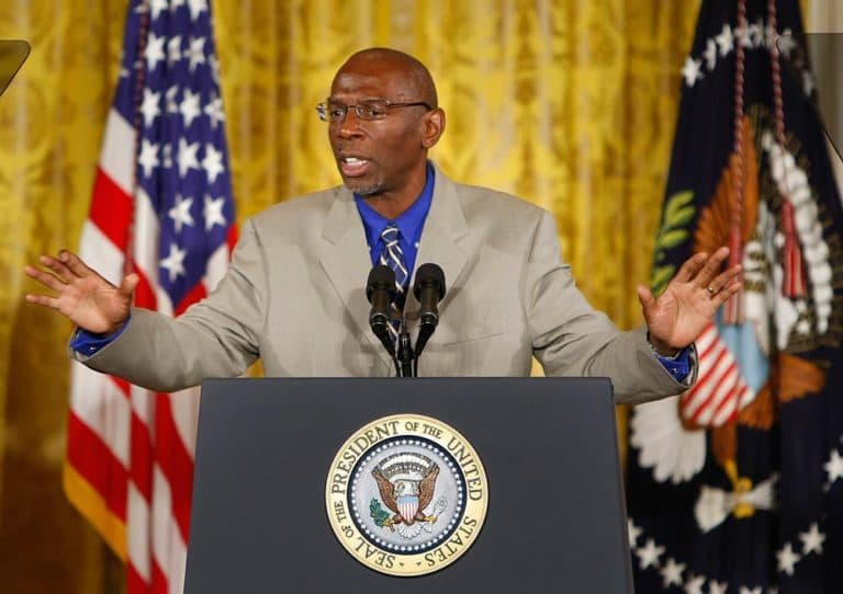Geoffrey Canada spoke in the East Room of the White House in June 2009 before being recognized by President Obama for innovative non-profit work. (Gerald Herbert/AP)