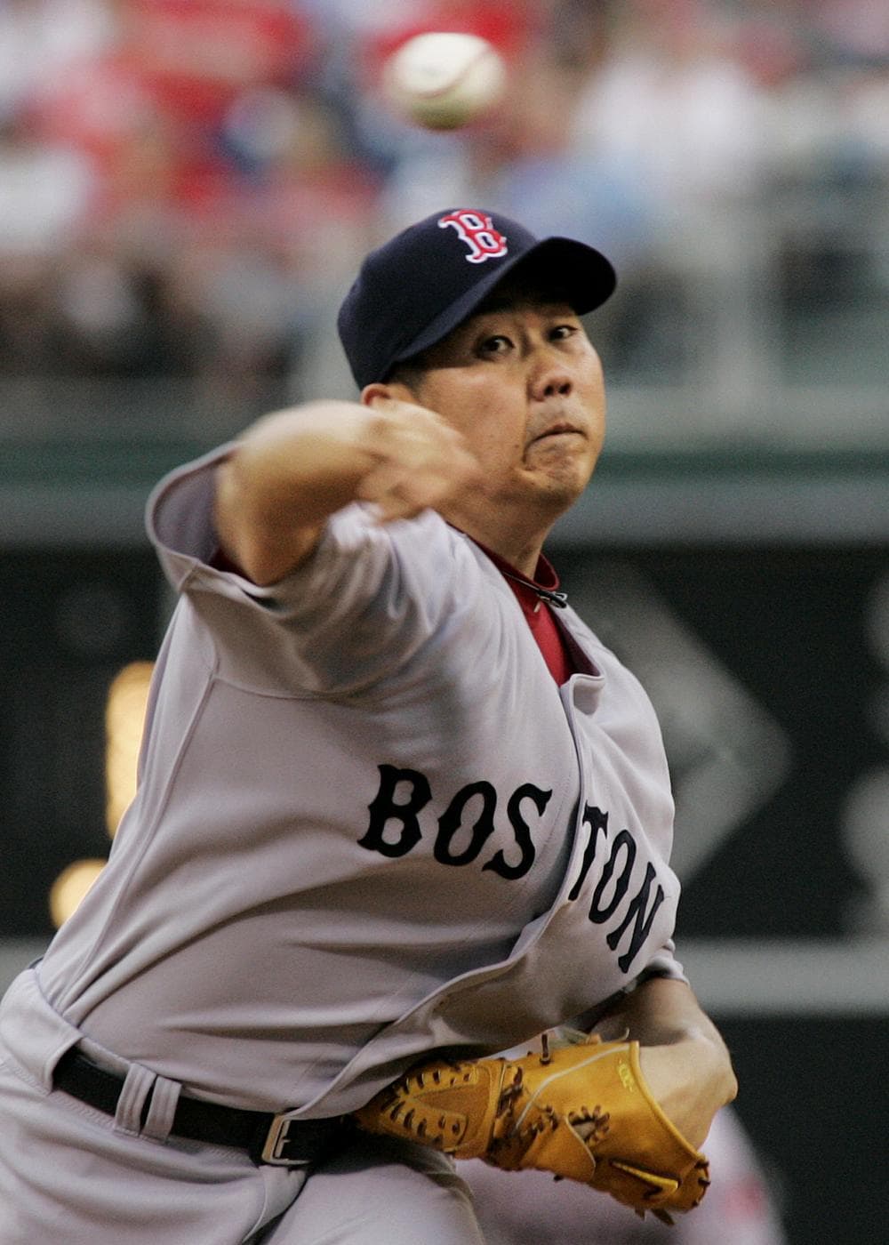 Daisuke Matsuzaka at work in the first inning. (AP Photo/Tom Mihalek)