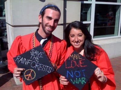 Mike Moore and Karen Steinbrecher are graduates of the Boston University Class of 2010. (Adam Ragusea/WBUR)