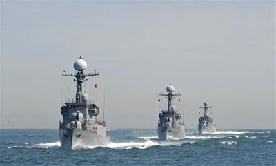 South Korean Navy Patrol Combat Corvettes stage an anti-submarine exercise off the western coast town of Taean, South Korea.. Stung by a surprise underwater attack, South Korea flexed its muscles Thursday with anti-submarine drills and a U.S. general offered strong words of support as the allies sent a clear message to adversary North Korea: Don&#039;t try it again.  (AP)