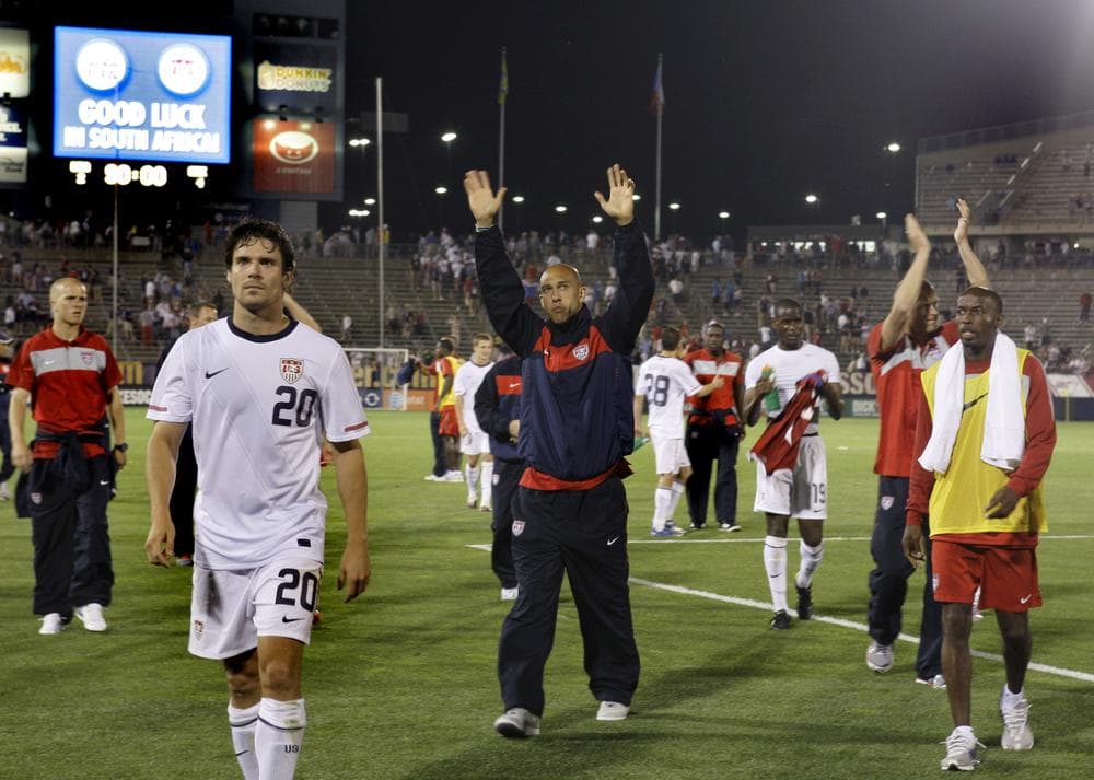 United States players, including Tim Howard, center, and Heath Pearce (20) acknowledge fans while walking off the pitch after a friendly soccer match against the Czech Republic in East Hartford on Tuesday. (AP)