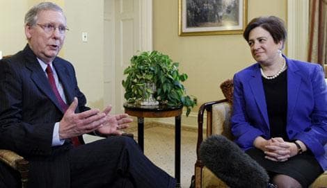 Supreme Court nominee Elena Kagan meets with Senate Minority Leader Mitch McConnell, R-Ky., in Washington, May 12, 2010. (AP)