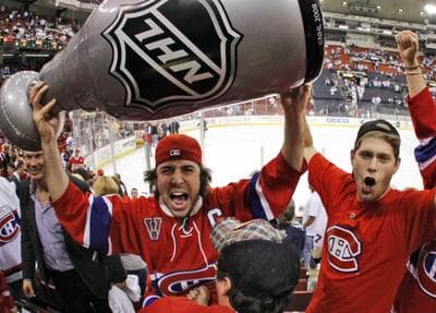 Montreal Canadiens fans celebrate the team&#039;s 5-2 win over the Pittsburgh Penguins in Game 7 on Wednesday. (AP Photo/Gene J. Puskar)