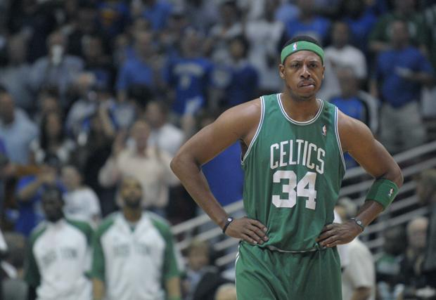 Boston forward Paul Pierce waits for play to resume during the first half of Game 5 against the Orlando Magic in the NBA Eastern Conference finals in Orlando, Fla. last Wednesday. (AP)